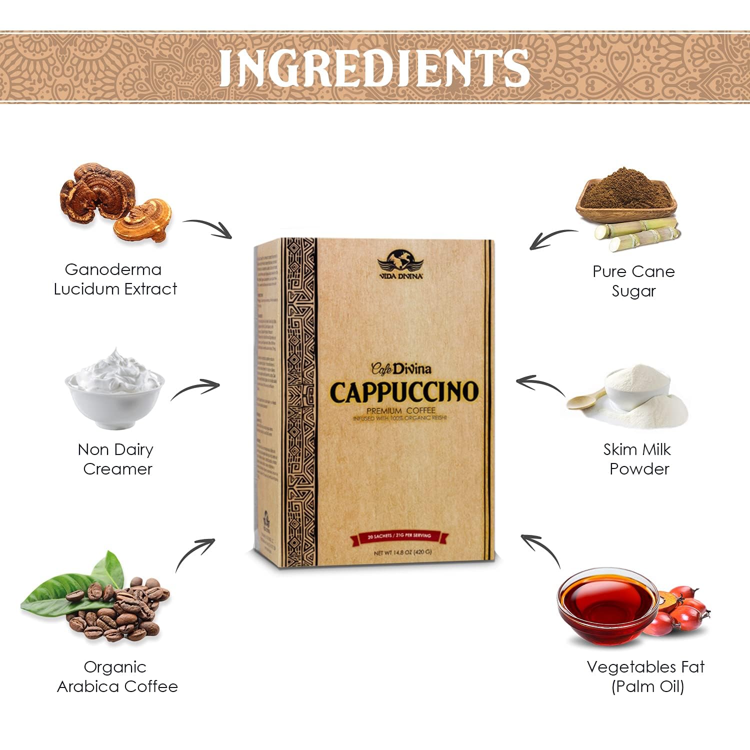 Vida Divina Cappuccino Coffee - NutriGano.com